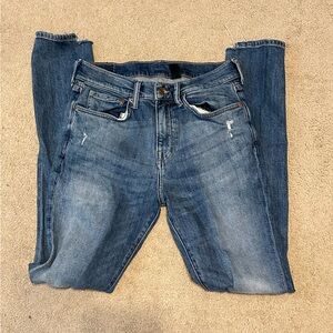 Distressed Blue Skinny Jeans - Ripped Knee Detail Womens 30 HM Casual